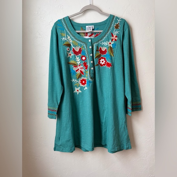 Parsley & Sage Tops - Parsley & Sage Teal Embroidered Tunic NWT Size XL 100% Cotton